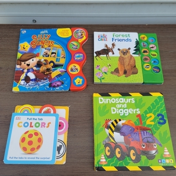 Lot Of 4 Kids Baby Silly Songs Forest Friends Books Music Works Pull Tab Collors - Picture 1 of 11